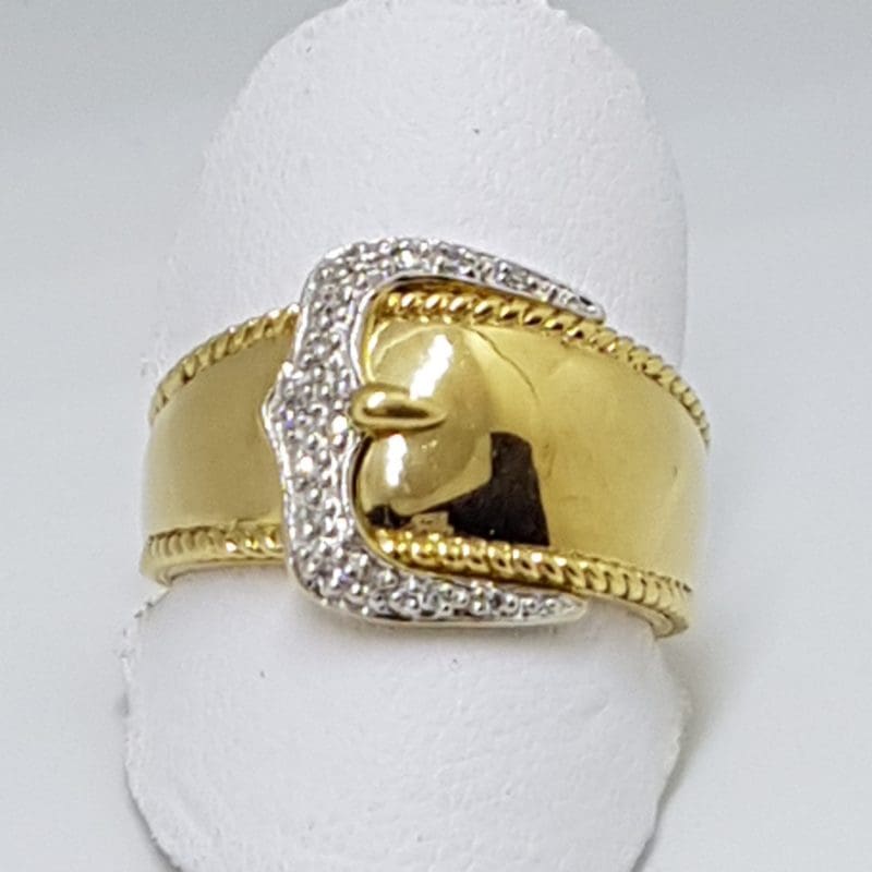 9ct Gold Diamond Wide Gold Buckle Ring Ring
