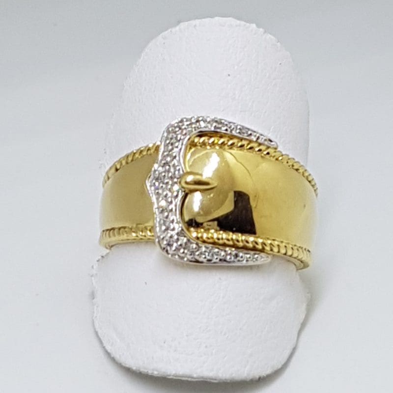 9ct Gold Diamond Wide Gold Buckle Ring Ring