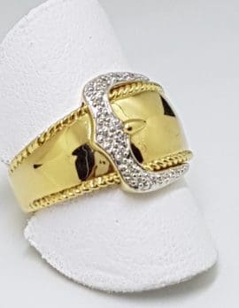 9ct Gold Diamond Wide Gold Buckle Ring Ring