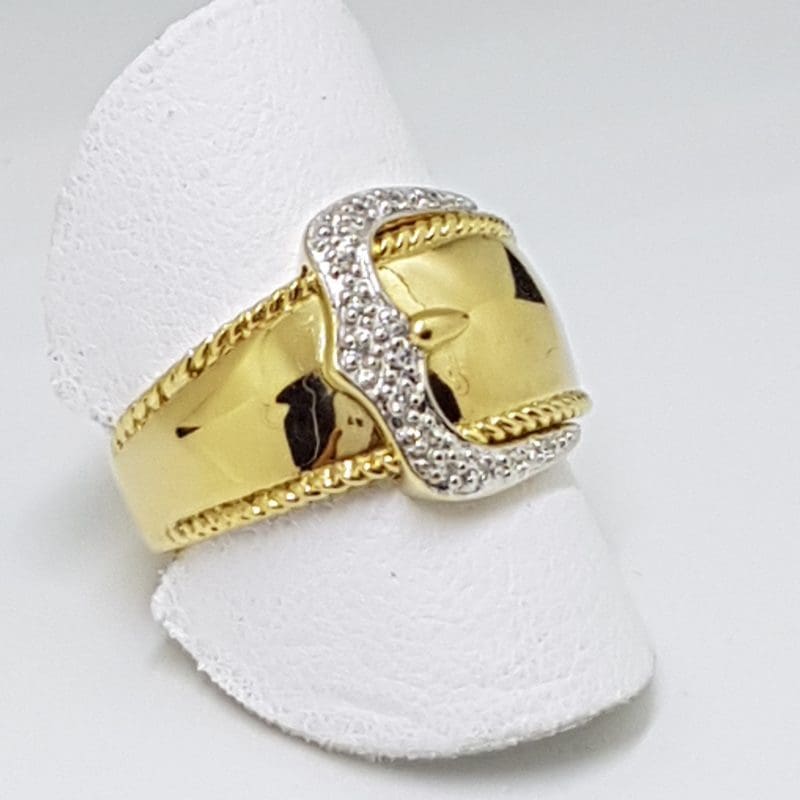9ct Gold Diamond Wide Gold Buckle Ring Ring