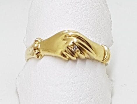 9ct Yellow Gold Clasped Hands Ring with Diamond