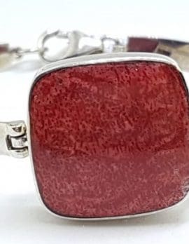Sterling Silver Heavy Bangle with Square Coral