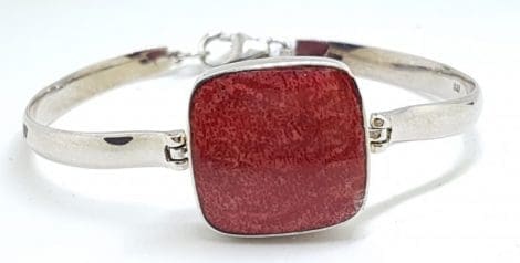 Sterling Silver Heavy Bangle with Square Coral