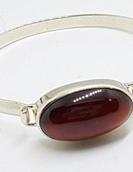 Sterling Silver Heavy Bangle with Oval Cabochon Garnet