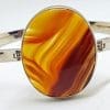 Sterling Silver Heavy Bangle with Oval Agate