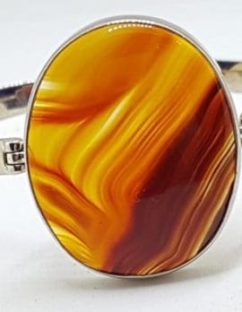 Sterling Silver Heavy Bangle with Oval Agate