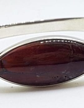 Sterling Silver Heavy Bangle with Elongated Carnelian