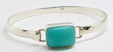 Sterling Silver Heavy Bangle with Rectangular Amazonite