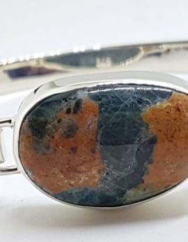 Sterling Silver Heavy Bangle with Chrysocolla Cuprite
