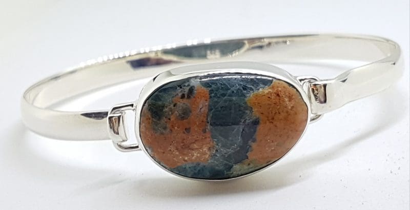 Sterling Silver Heavy Bangle with Chrysocolla Cuprite