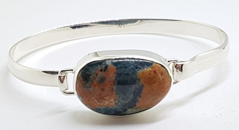 Sterling Silver Heavy Bangle with Chrysocolla Cuprite