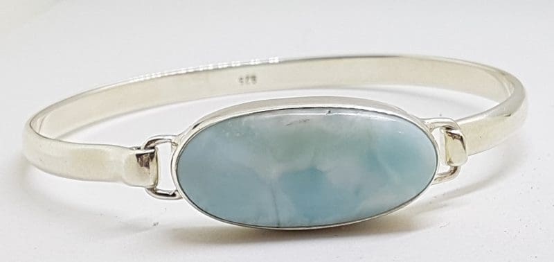 Sterling Silver Heavy Bangle with Oval LarimarSterling Silver Heavy Bangle with Oval Larimar