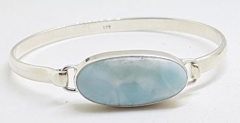 Sterling Silver Heavy Bangle with Oval Larimar