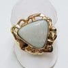9ct Yellow Gold Solid White Opal & Diamond Handmade Ring