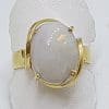 9ct Yellow Gold Oval Solid Opal Claw Set Ring