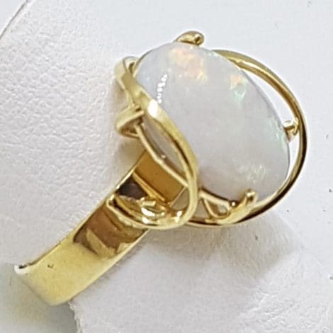 9ct Yellow Gold Oval Solid White Opal Claw Set Ring