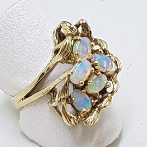9ct Yellow Gold Solid White Opal Cluster Ring