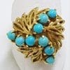 18ct Yellow Gold Large Ornate Turquoise Cluster Ring - Antique / Vintage