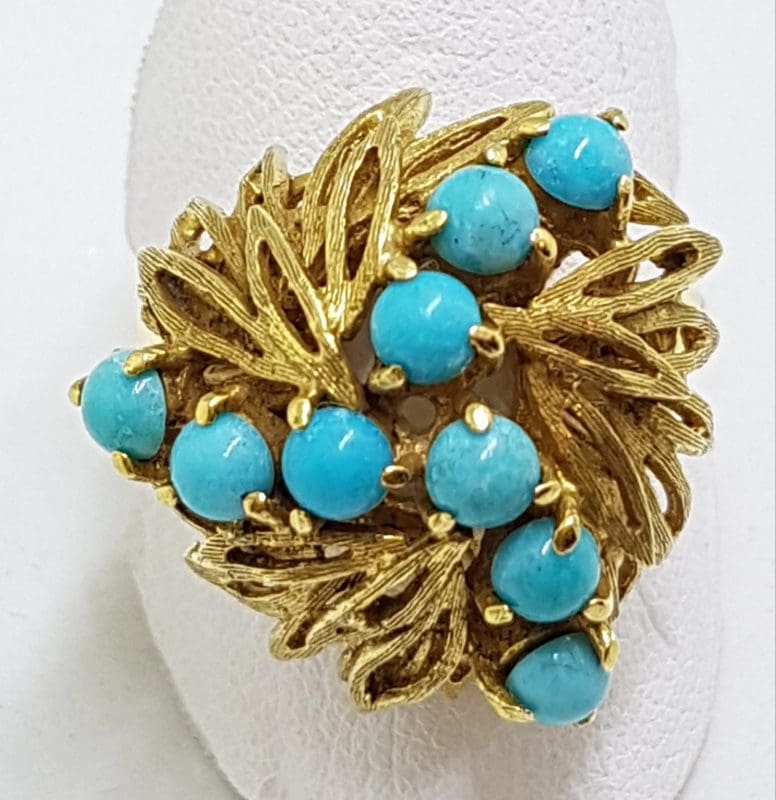 20200416_191150 18ct Yellow Gold Large Ornate Turquoise Cluster Ring - Antique / Vintage