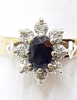 9ct Yellow Gold Sapphire and Diamond Cluster Ring