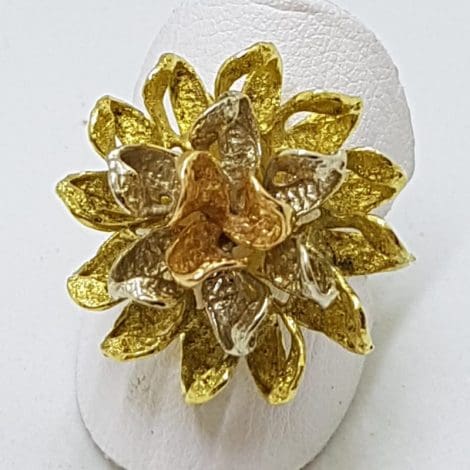 18ct Yellow, White and Rose Gold ( Three Tone) Large Flower Ring