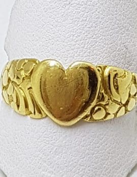 18ct Yellow Gold Heart Signet Ring - Ornate