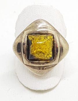 Sterling Silver Green Amber Ring - Square