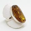 Sterling Silver Large Green Amber Ring