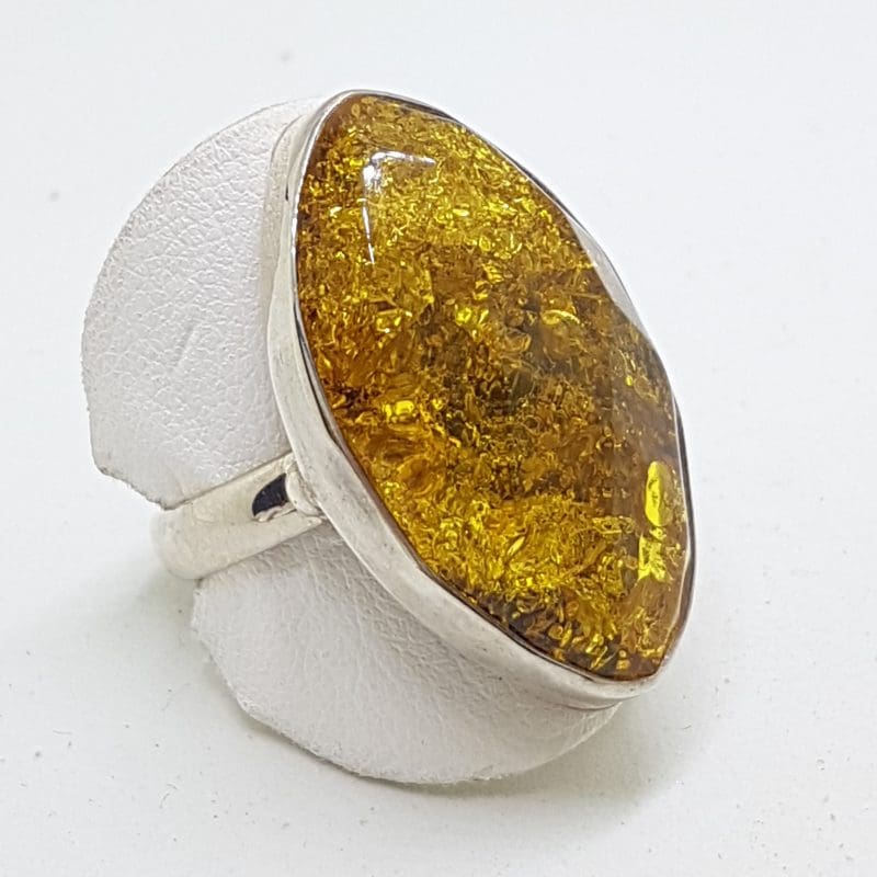 20200417_104549 Sterling Silver Large Green Faceted Amber Ring - Marquis Shape
