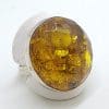 Sterling Silver Large Green Faceted Amber Ring - Round