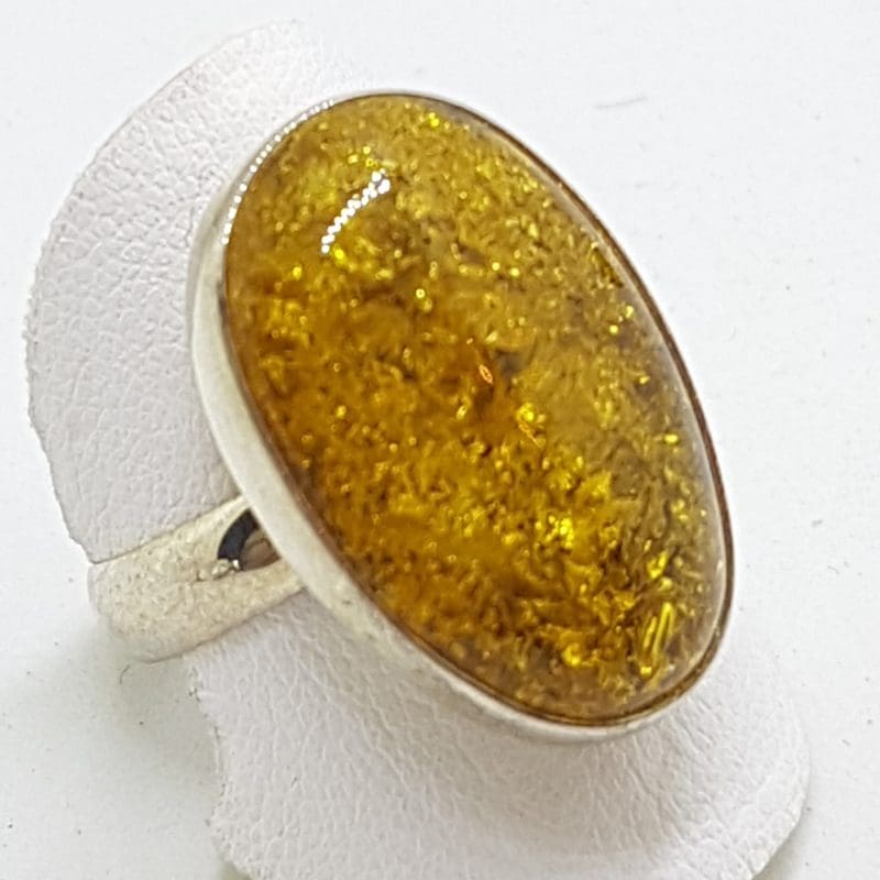 20200417_104644 Sterling Silver Large Green Amber Ring - Oval