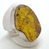 Sterling Silver Large Green Amber Ring - Free Form Shape