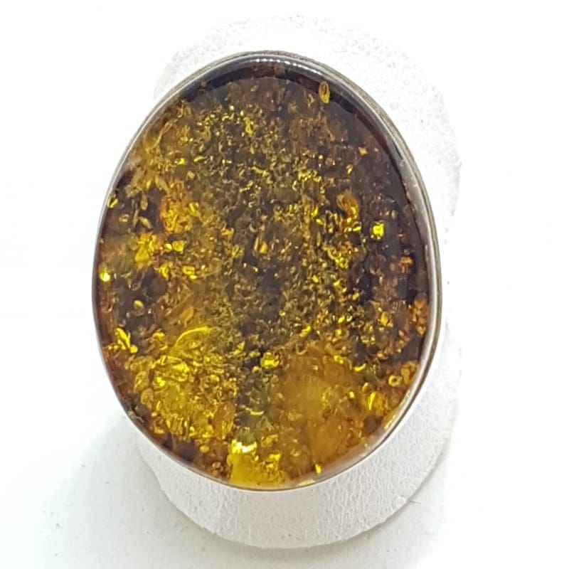 20200417_104731 Sterling Silver Large Green Amber Ring - Flat
