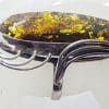 Sterling Silver Very Large Chunky Ornate Green Amber Ring