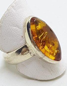 Sterling Silver Amber Ring - Marquis Shape