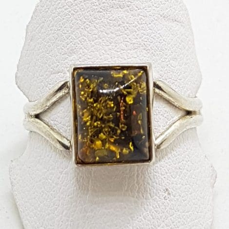 Sterling Silver Green Amber Rectangular Ring