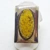 Sterling Silver Oval Green Amber Rectangular Ring