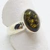 Sterling Silver Oval Green Amber Ring