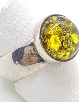 Sterling Silver Round Green Amber Ring