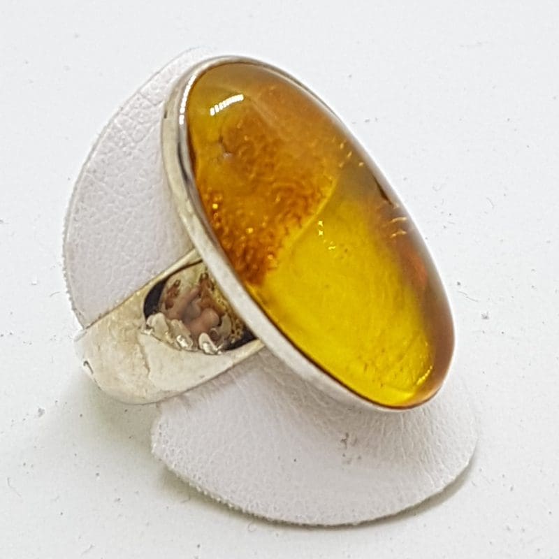 20200417_110927 Sterling Silver Oval Natural Amber Ring - Wide Band