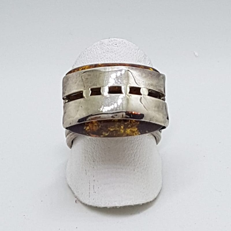 Sterling Silver Unusual and High Natural Amber Ring