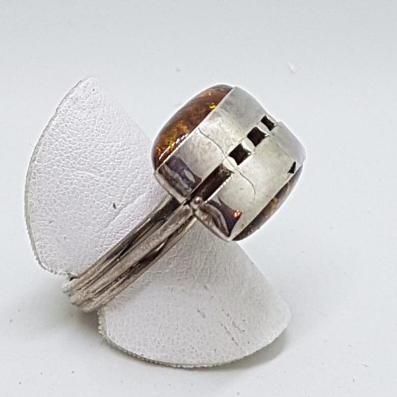 Sterling Silver Unusual and High Natural Amber Ring