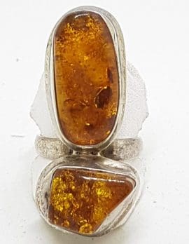 Sterling Silver Long Natural Amber Ring