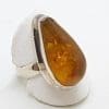 Sterling Silver Teardrop Shape Natural Amber Ring