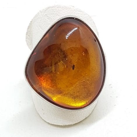 Sterling Silver Chunky Natural Amber Ring - Wide Band