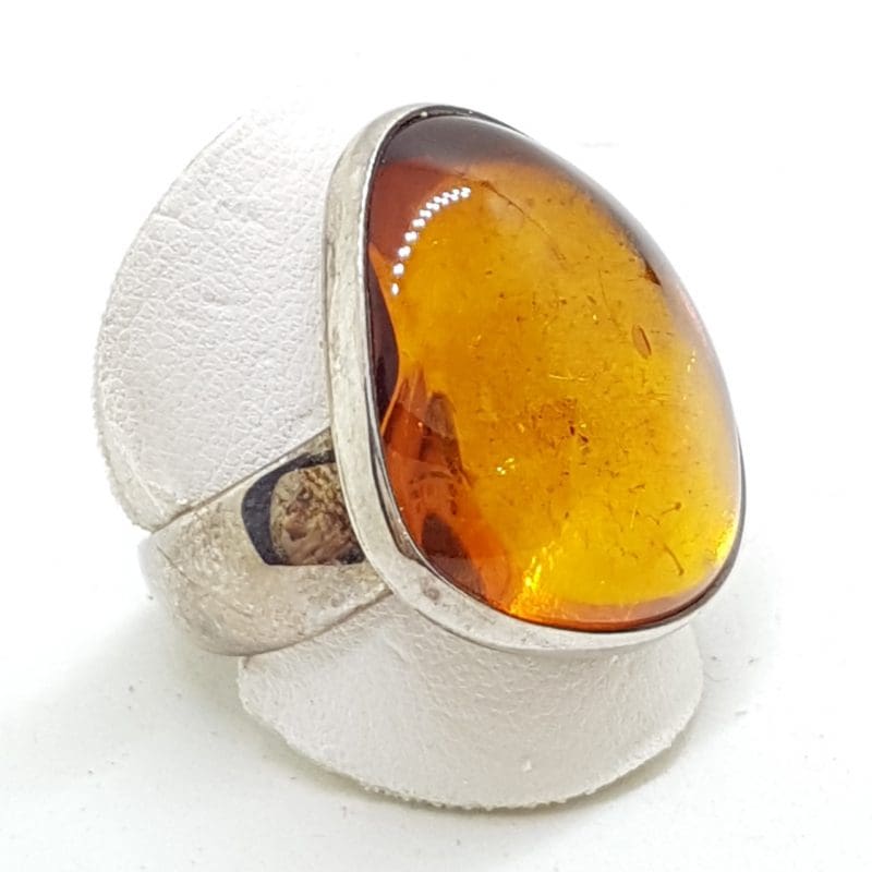 20200417_111341 Sterling Silver Chunky Natural Amber Ring - Wide Band