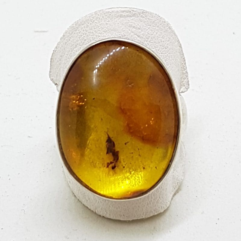 Sterling Silver Oval Natural Amber Ring