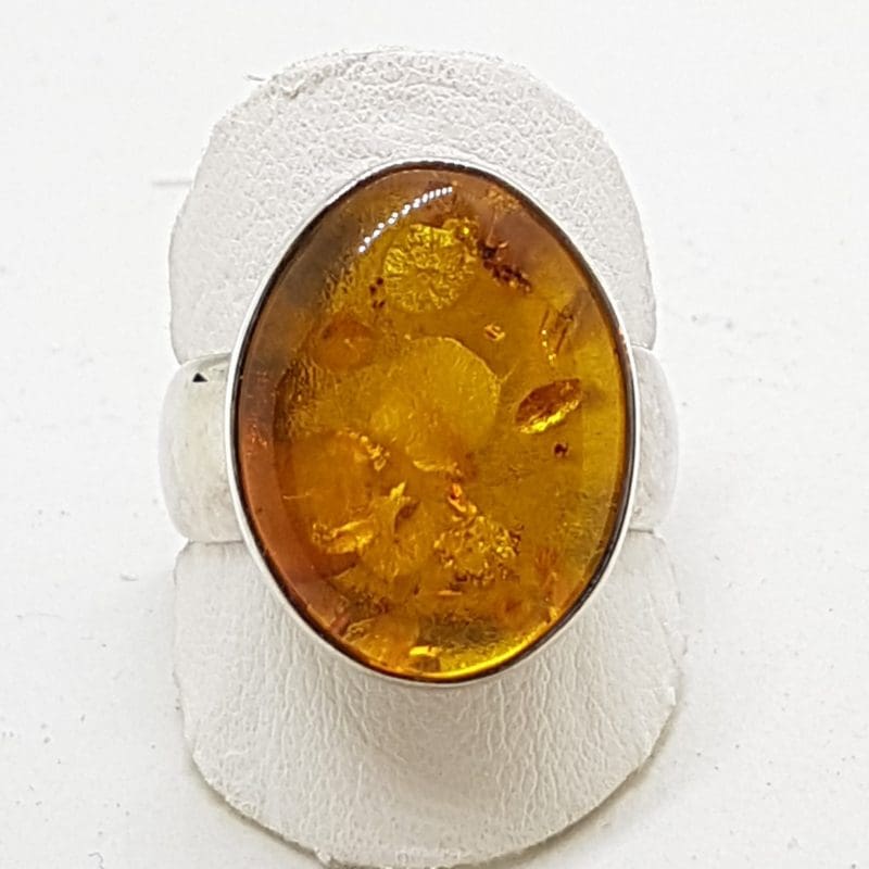 20200417_113042 Sterling Silver Oval Natural Amber Ring - Wide Band