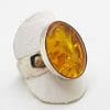 Sterling Silver Oval Natural Amber Ring - Wide Band