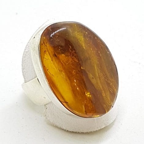 Sterling Silver Chunky Natural Amber Ring